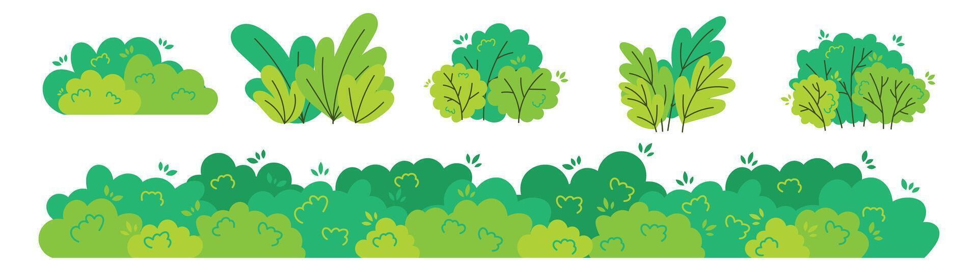 green cute bush, foliage leaves bush bundle vector