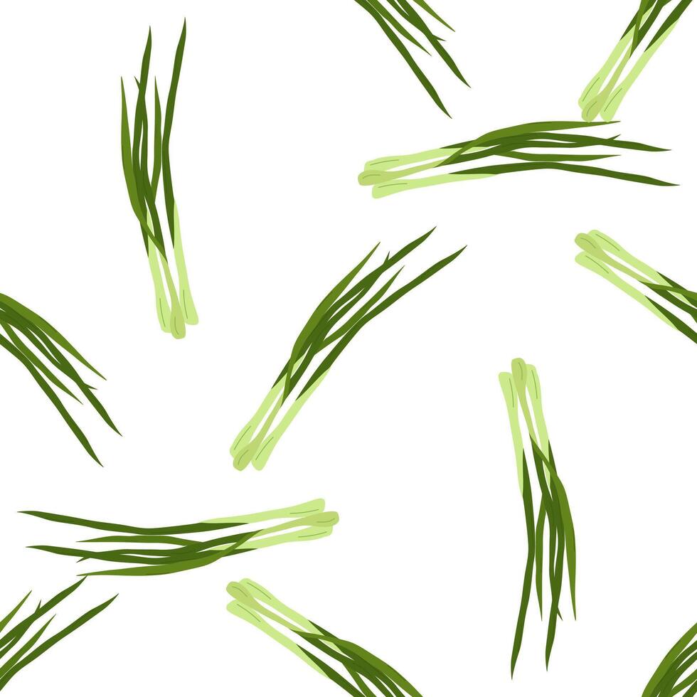 Fresh herbs and spices seasonings seamless pattern. Onion greens. Design of packaging, background, poster, flyer. flat illustration. vector