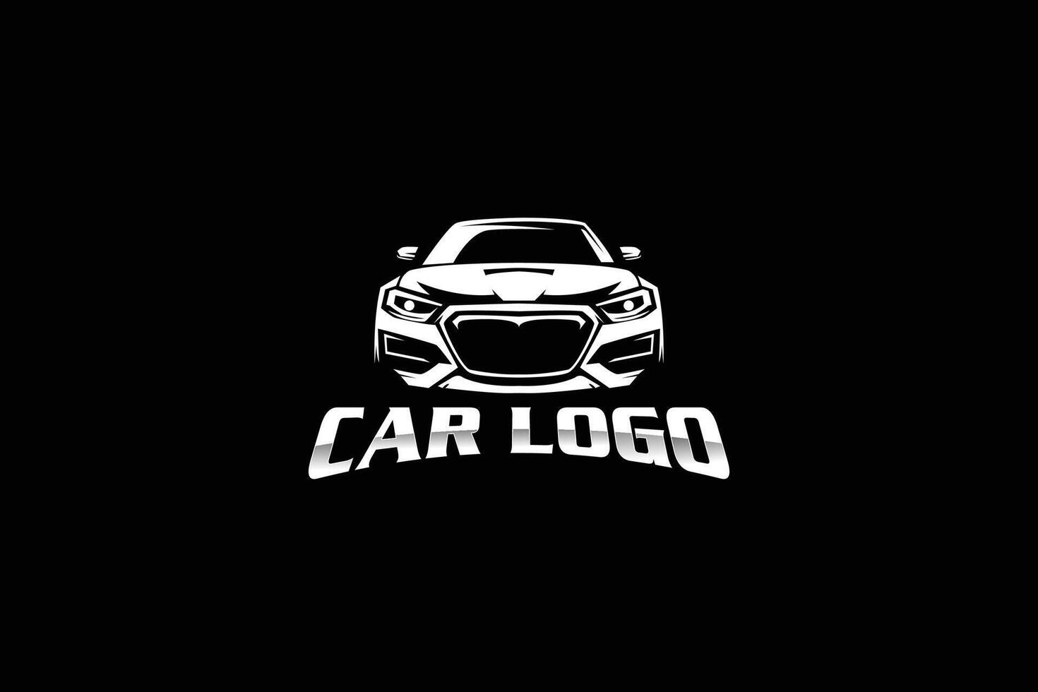 Car logo with front view sports car on black background vector