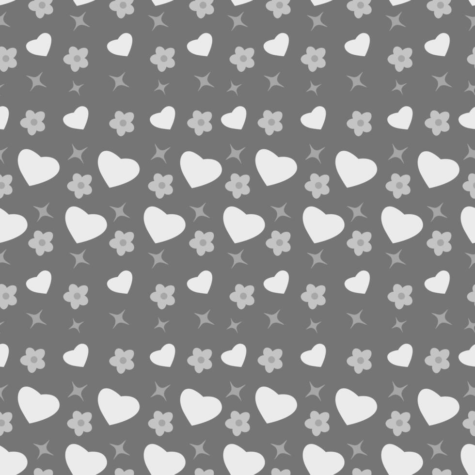 Seamless pattern with hearts and flowers on grey background vector