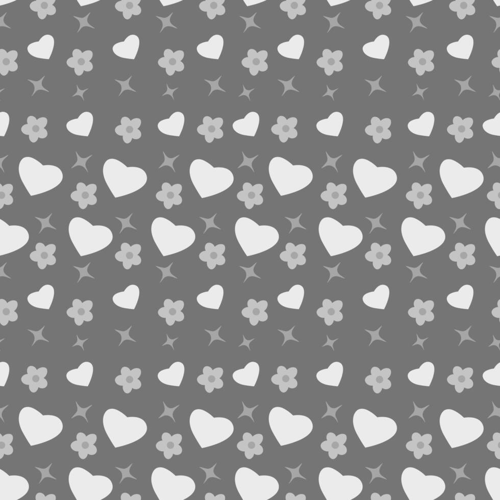 Seamless pattern with hearts and flowers on grey background vector