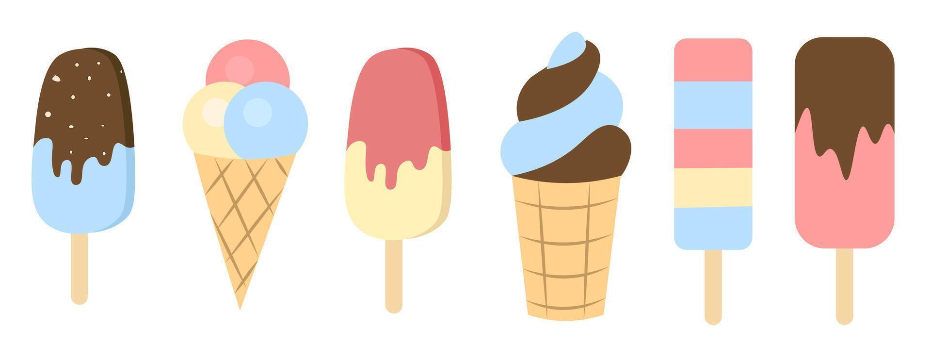 Different types of ice cream on a white background vector