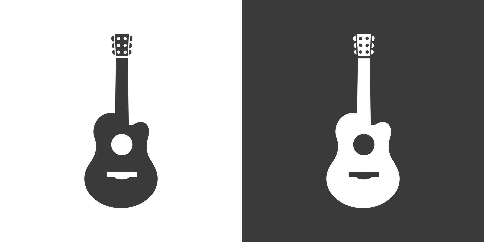 Acoustic guitar icon black and white style. Guitar black icon silhouette on white background and an inverted color on black background. Simple guitar icon for studio web, mobile app, branding vector