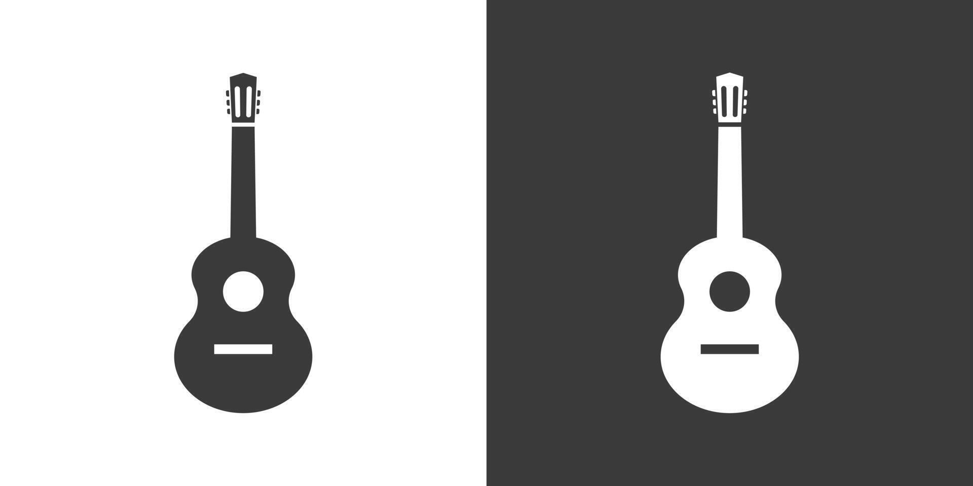 Classical guitar icon black and white style. Classic guitar black icon silhouette on white background and an inverted color on black background. Simple guitar icon for studio web, mobile app, branding vector