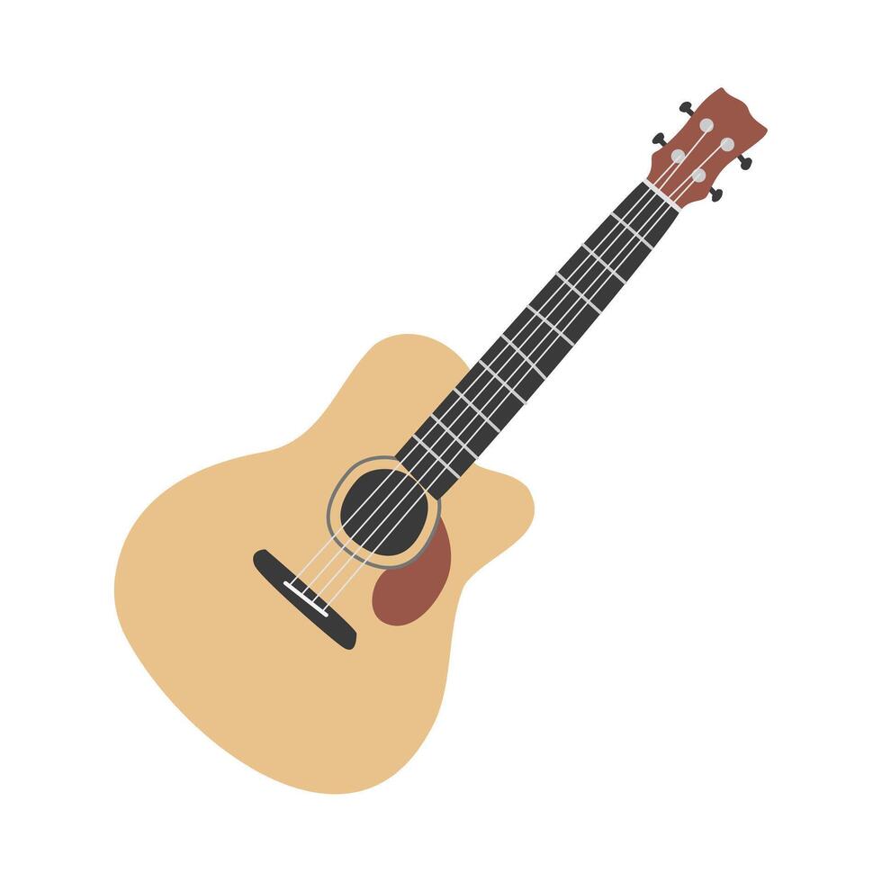 dibujado a mano acústico guitarra plano ilustración. acústico guitarra dibujo estilo, aislado en blanco antecedentes. guitarra clipart diseño vector