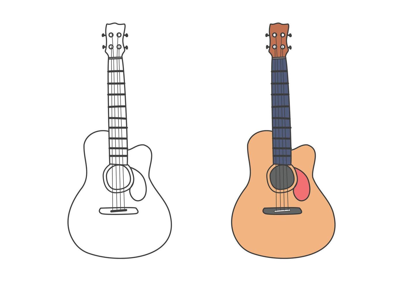 colorante página contorno de un acústico guitarra. sencillo ilustración, imprimible colorante libro para niños vector