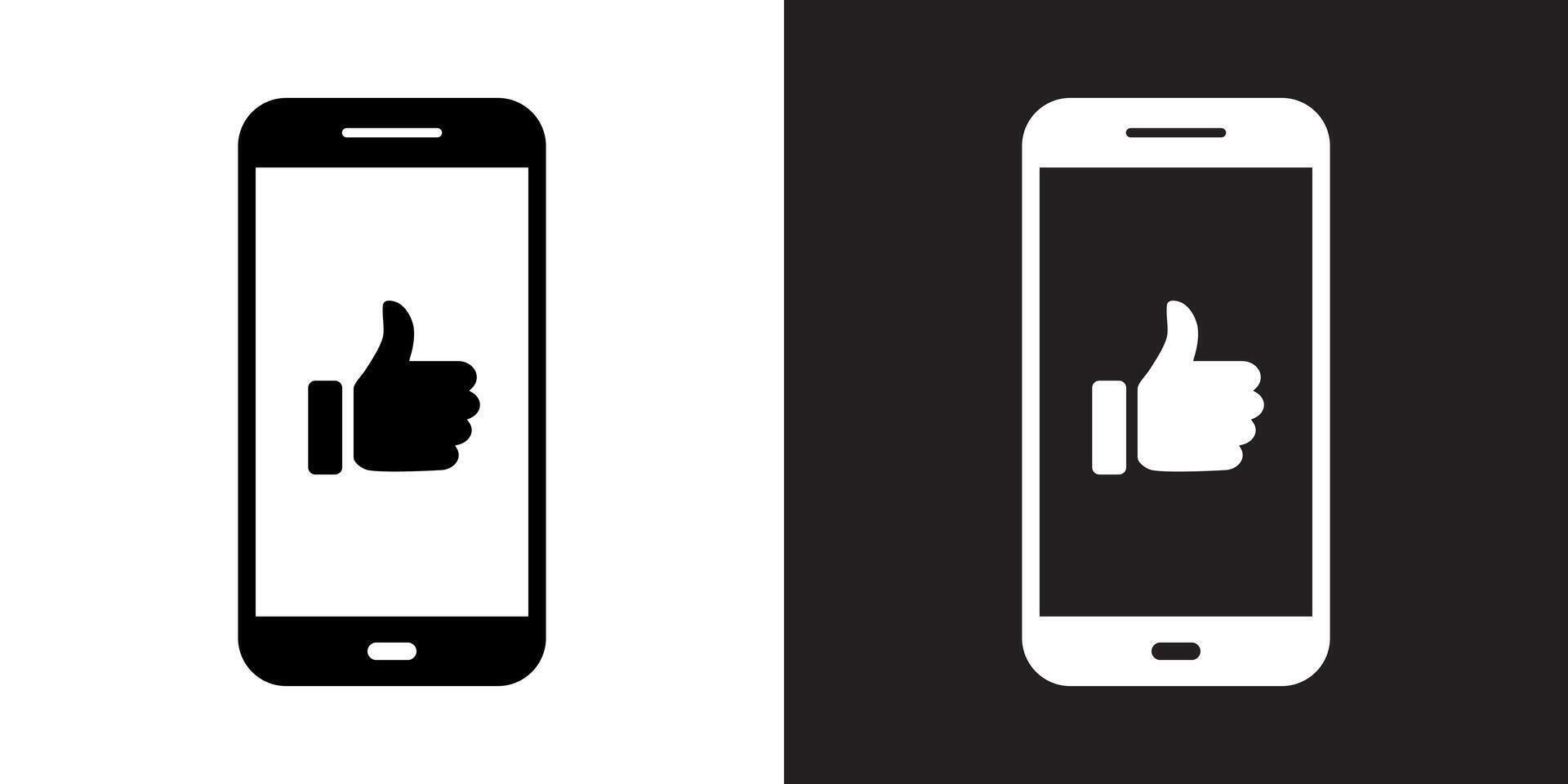 Thumb up icon on mobile phone screen. Like symbol on cellphone display vector