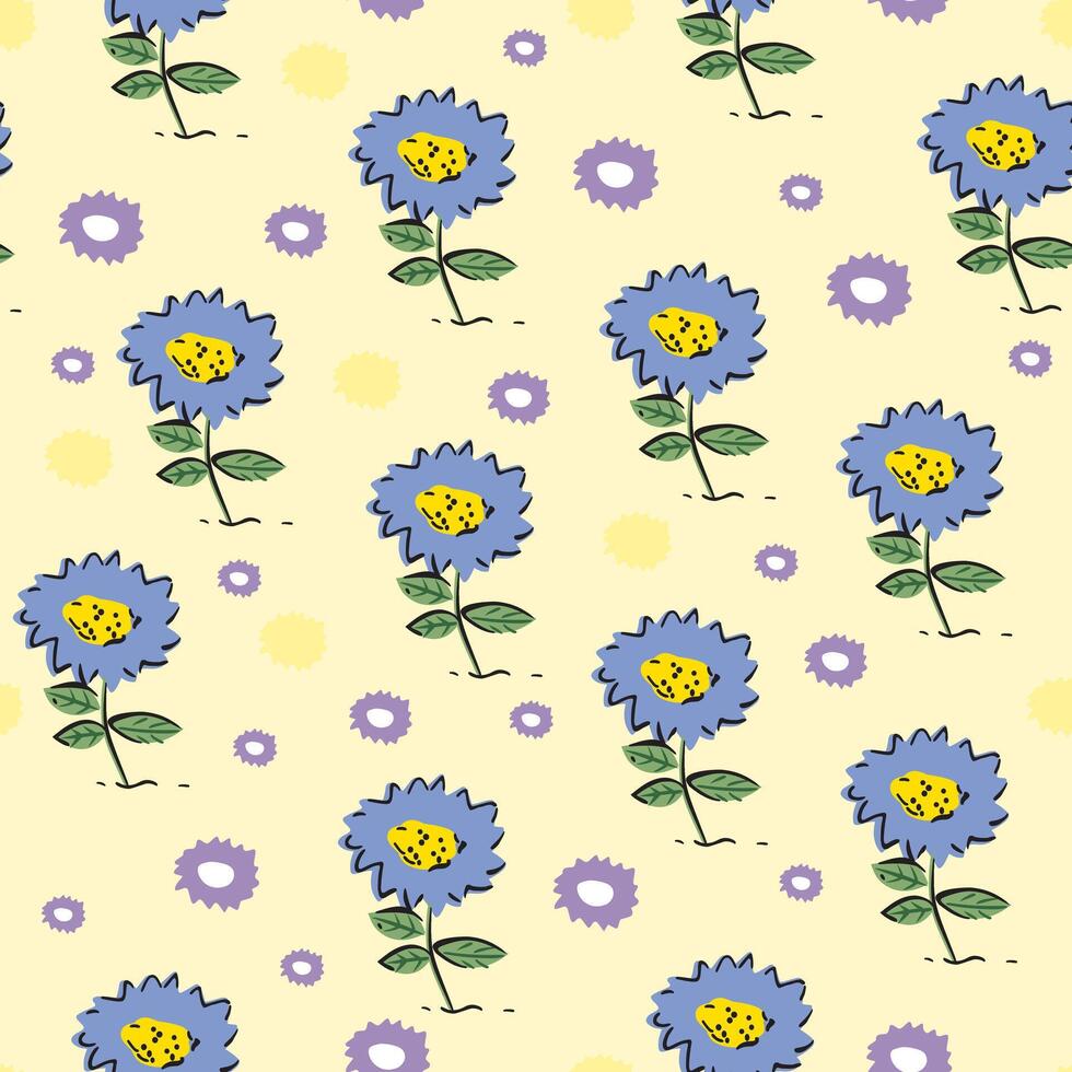 Colorful illustration of repeated pattern with flowers in a casual style. vector