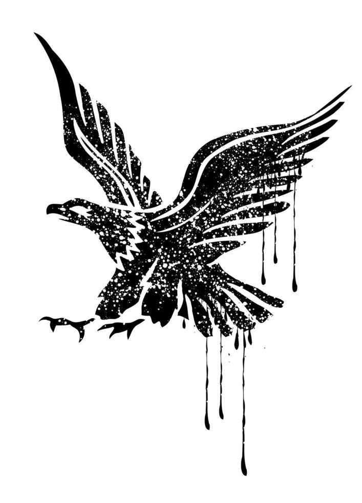 Illustration of eagle silhouette with texture and paint splatters. vector