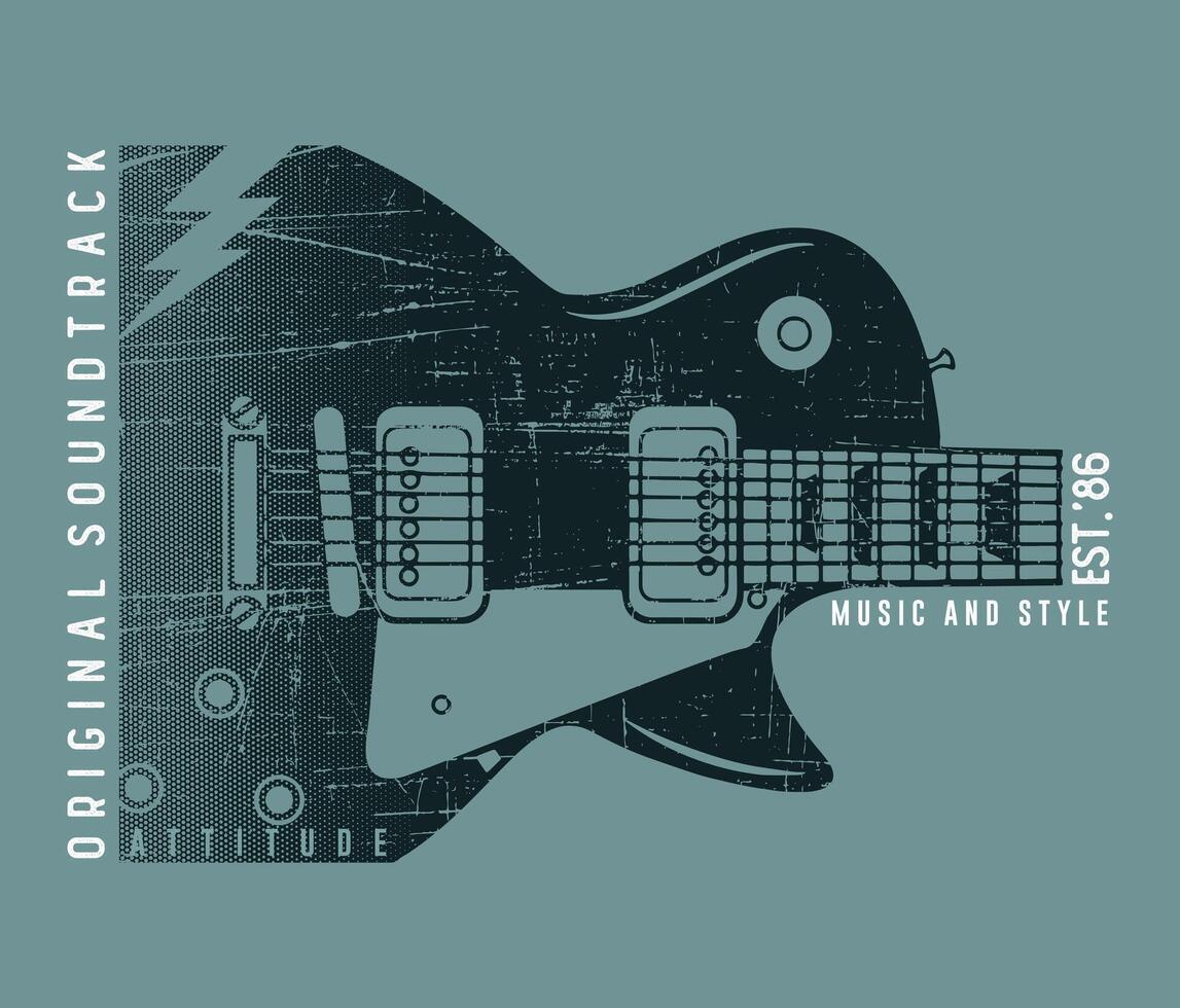 guitarra silueta ilustración con textura y texto. Arte para decoración, impresión en camisetas, etc. vector