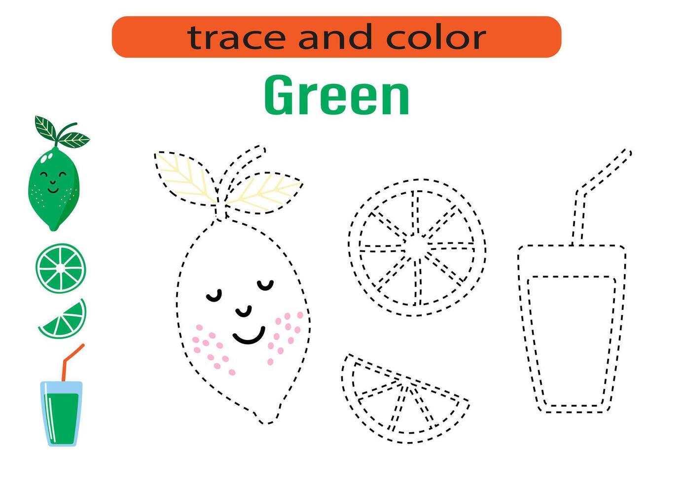 Handwriting practice for kids. Draw lines for kids. Tracing and coloring, fruits and berries. EPS10 vector