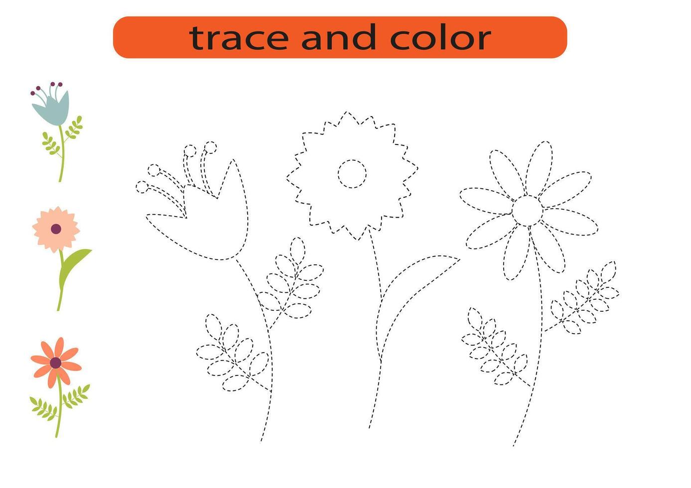 Handwriting practice for kids. Draw lines for kids. Trace and color, coloring. EPS10 vector