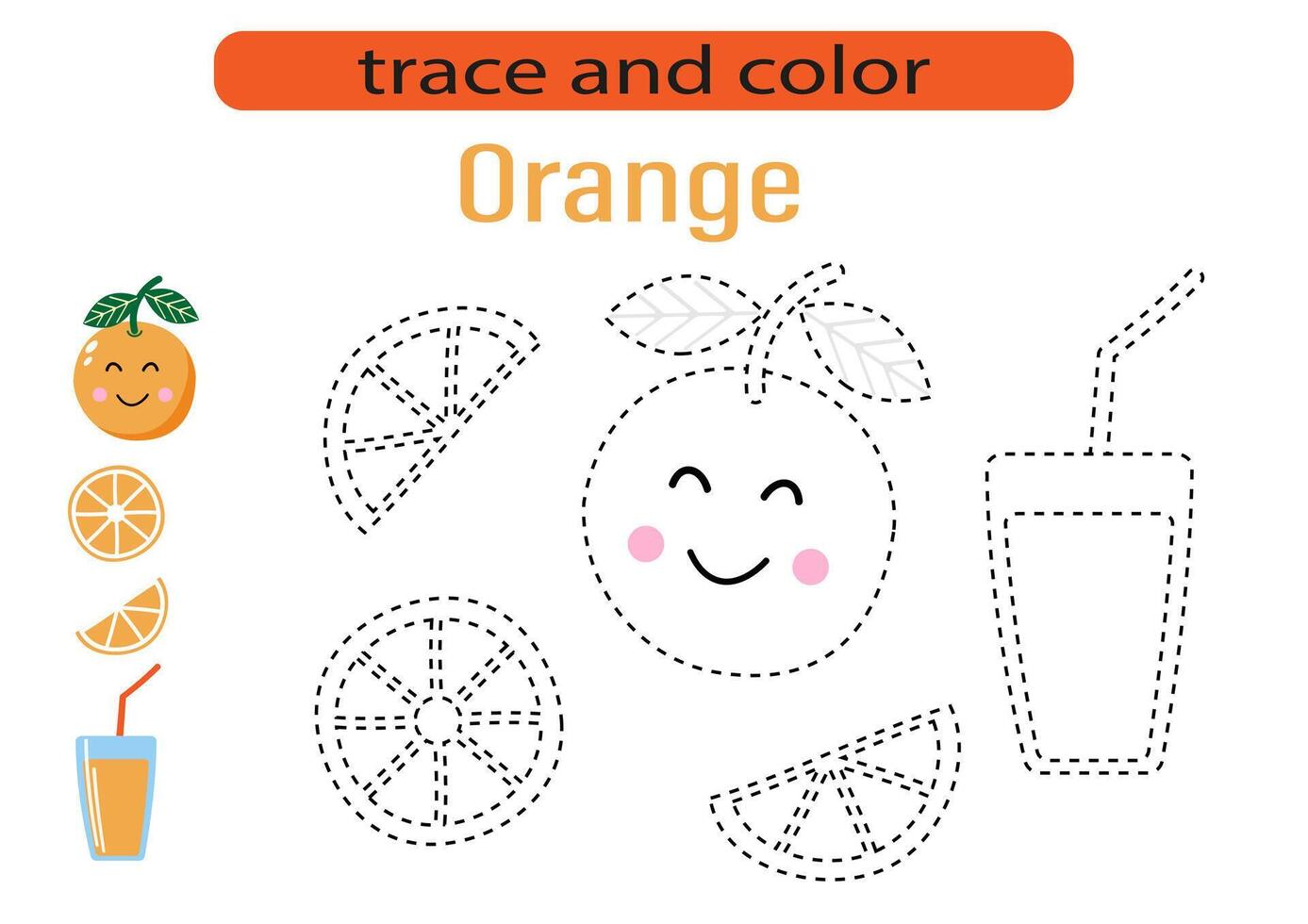 Handwriting practice for kids. Draw lines for kids. Tracing and coloring, fruits and berries. EPS10 vector