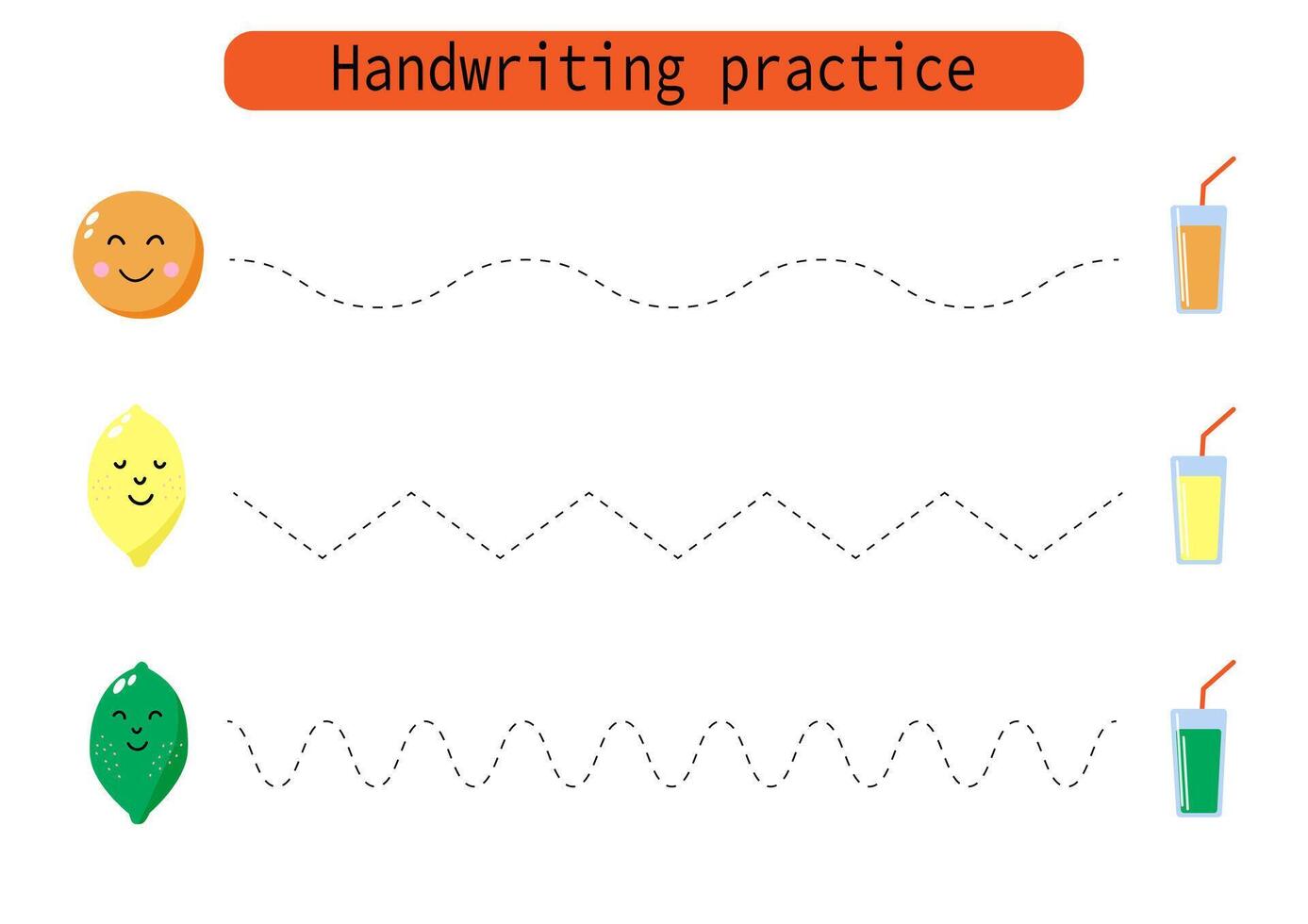 Handwriting practice for kids. Draw lines for kids. Trace and color, coloring. EPS10 vector