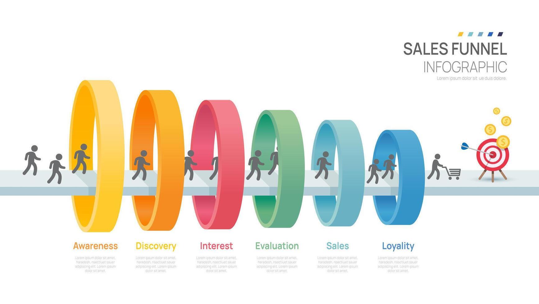 Infographic Sales funnel diagram template for business. Modern Timeline 6 step level, digital marketing data, presentation infographics. vector