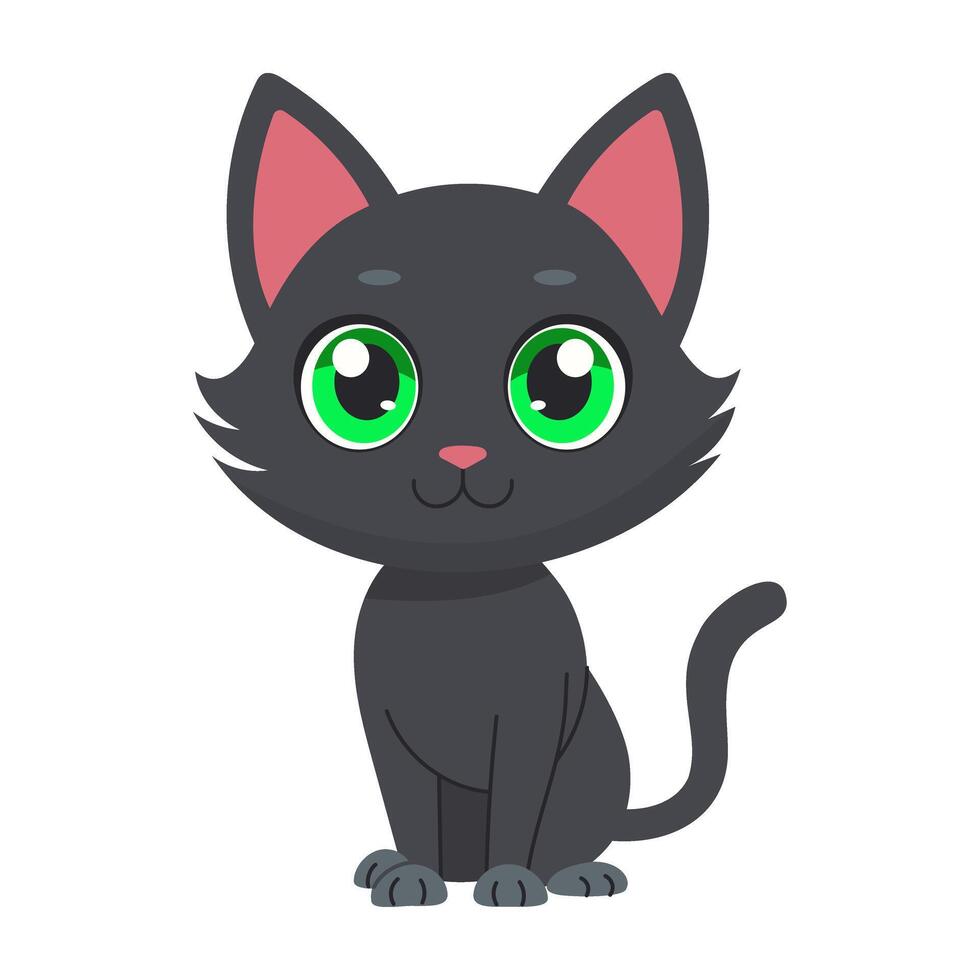 negro dibujos animados gato aislado en blanco vector