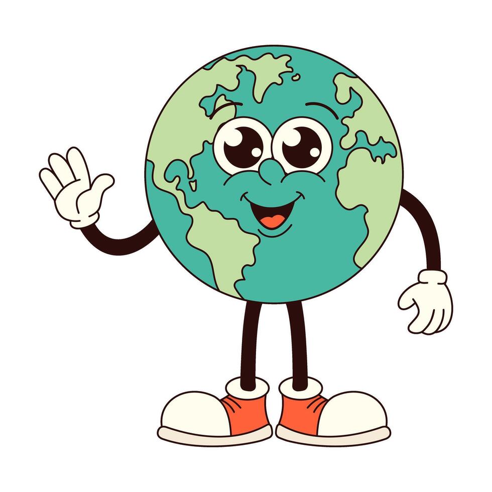 Earth groovy character in trendy retro style. Earth Day. Illustration for card, poster, banner, web vector