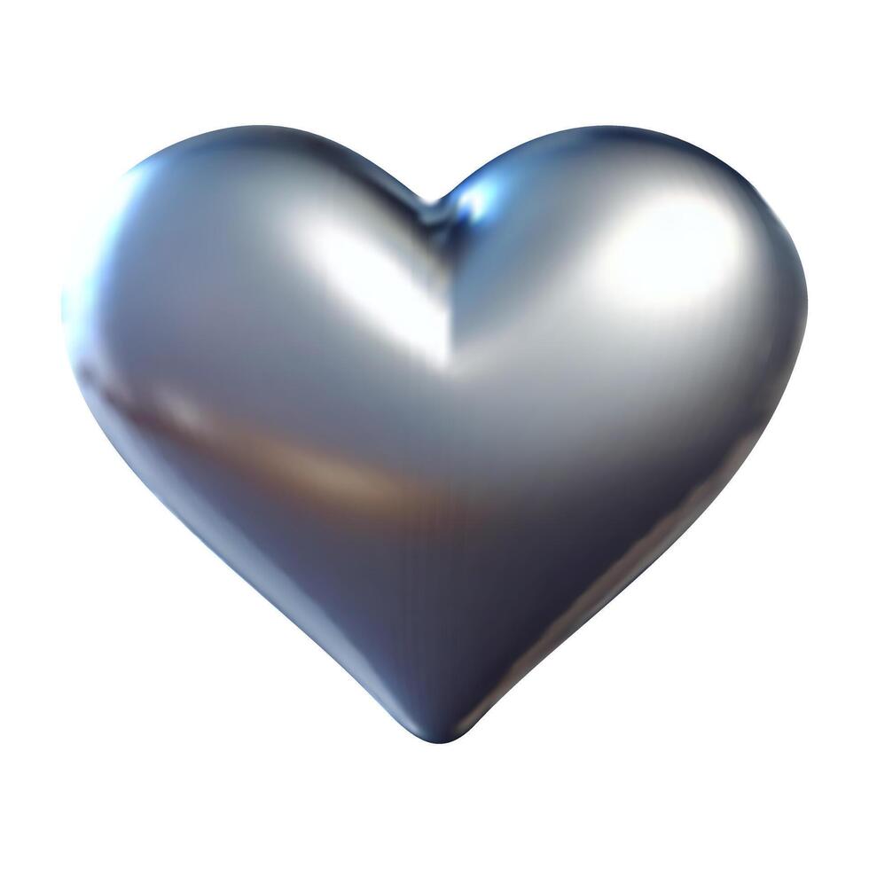 Realistic 3d chrome metal shape heart in Y2K style on transparent background. vector