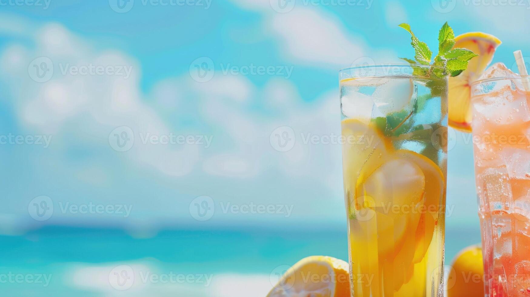 Refreshing summer drinks by the beach. photo