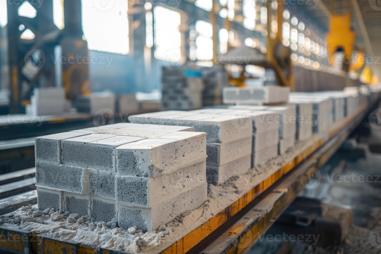 Production of silicate blocks silicate bricks stages of production in the manufacturing plant. photo