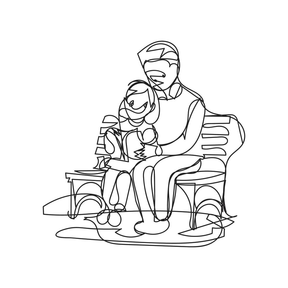 father and daughter one line art design. father and daughter outline design style vector