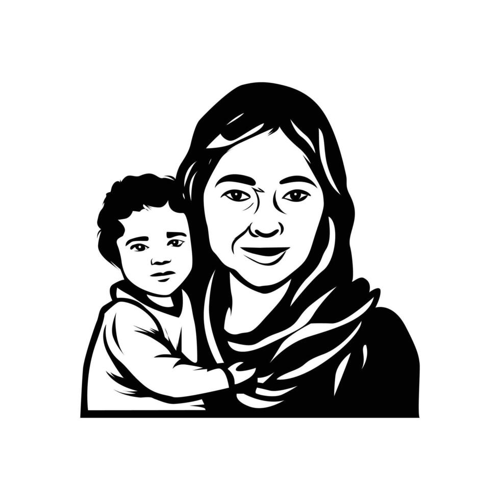 mom and son world refugee day design vector