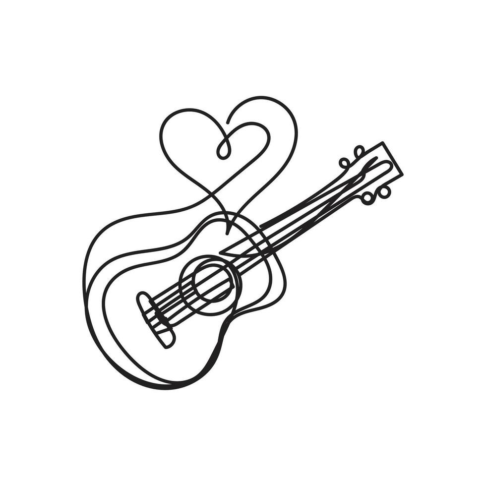 guitar one line art design guitar outline design style vector
