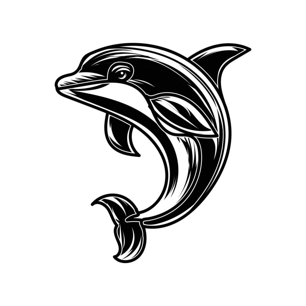 Dolphin jumping illustration on white background design style vector