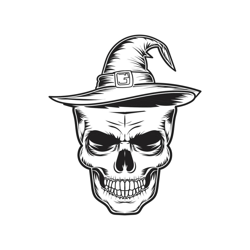 Clásico bruja cráneo sombrero ilustración diseño vector