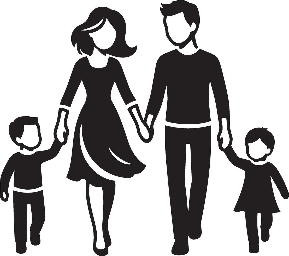 Man and woman walking with child illustration. vector