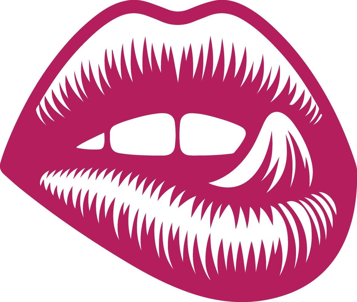 Vampire girl lips with tongue and teeth . Female mouth and teeth for illustration halloween horror holiday monsters. vector