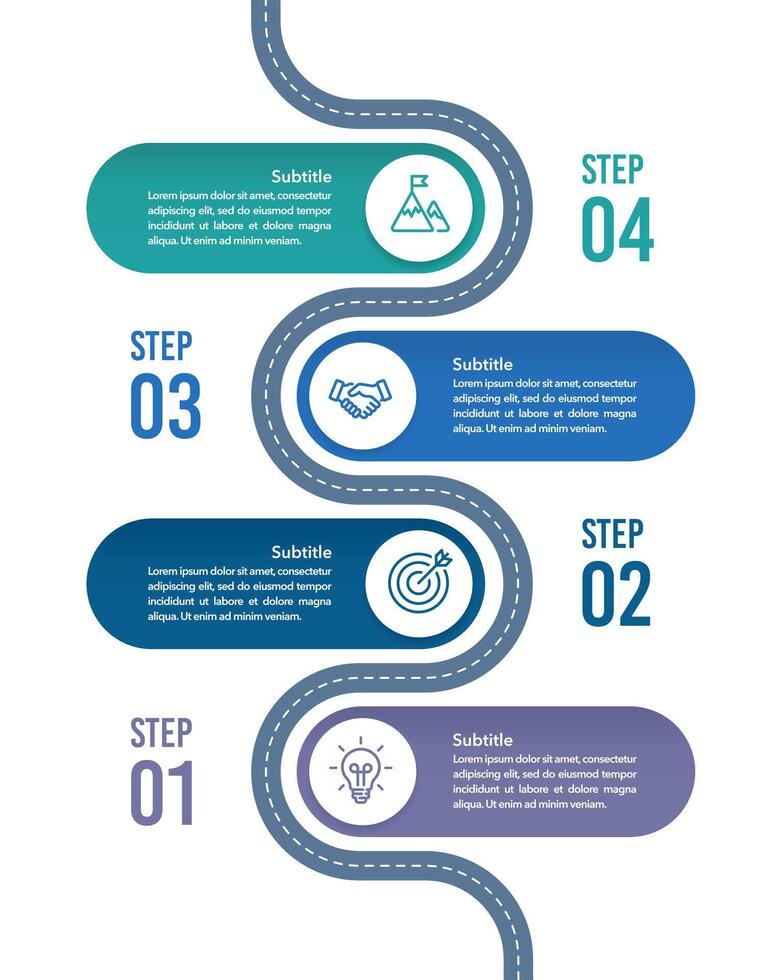 4 Process Infographic Roadmap Design Template. Milestone, Timeline, Steps and Option to success. vector
