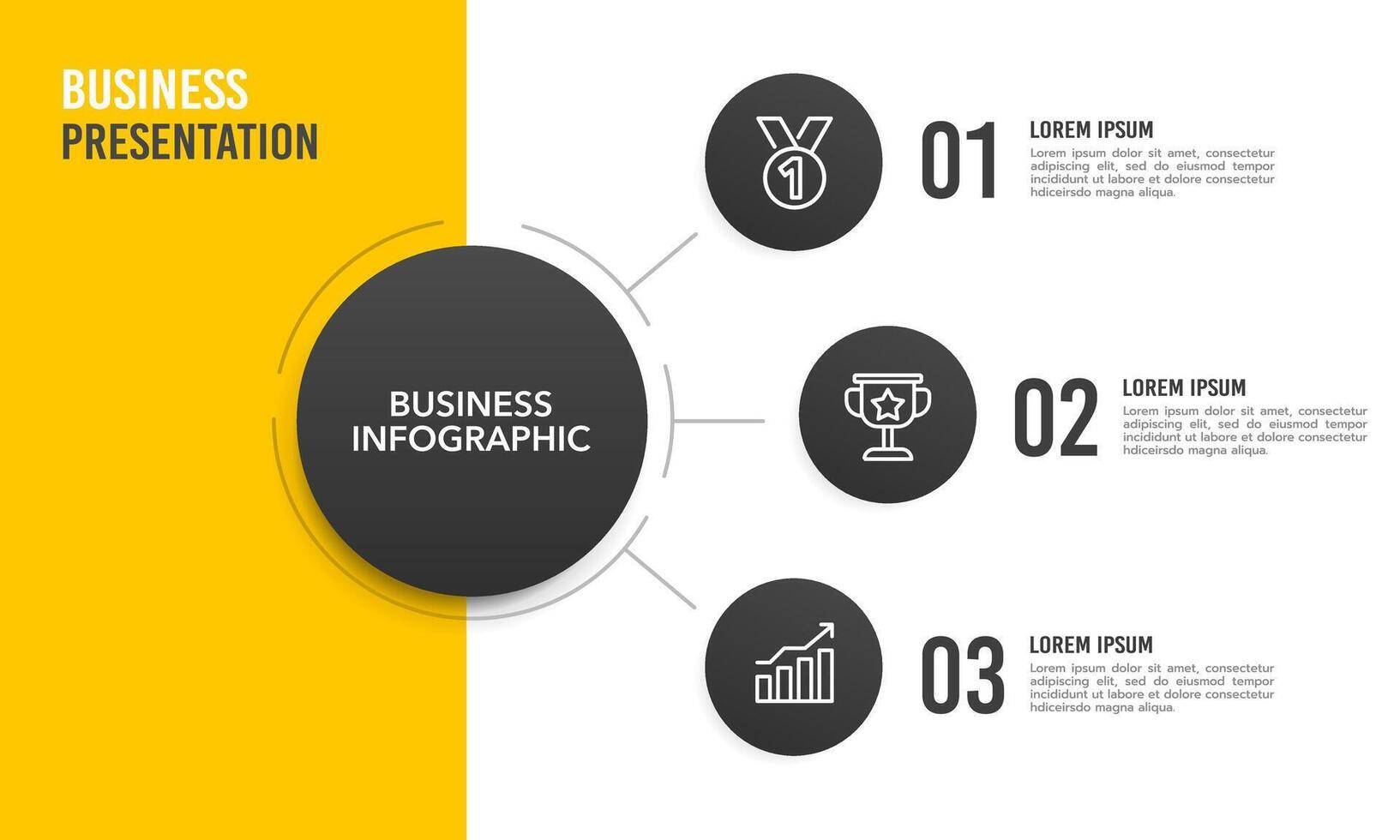 Business presentation. Infographic 3 options template on yellow and white background. vector