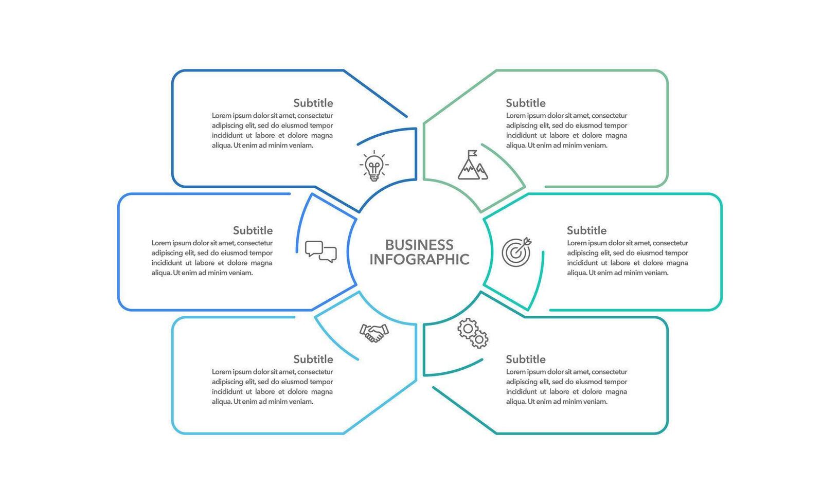 6 process infographic thin line design template. diagram, annual report, business presentation, and organization. vector