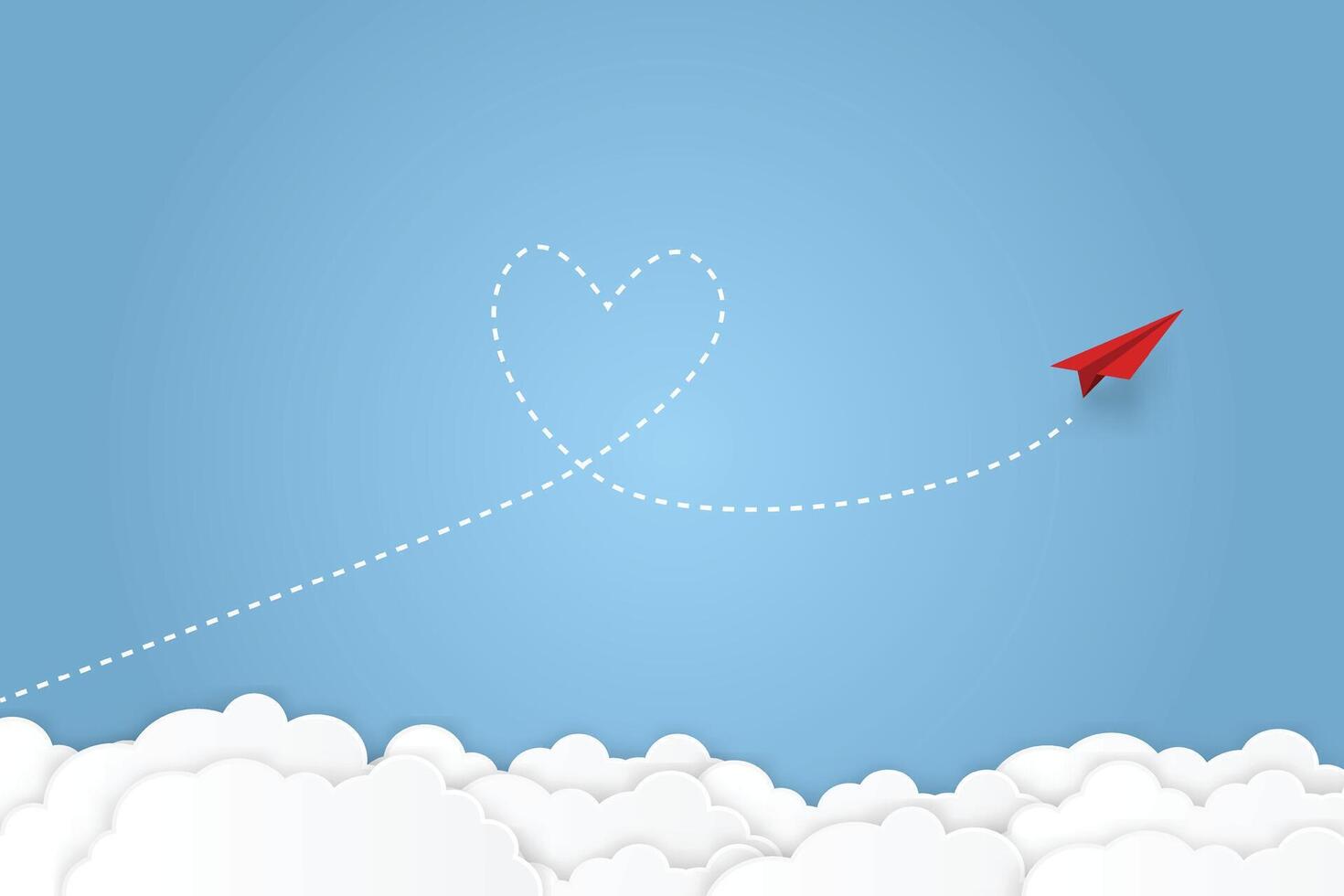 papel avión. guión corazón en el cielo. San Valentín día saludo tarjeta y amor concepto. ilustración vector