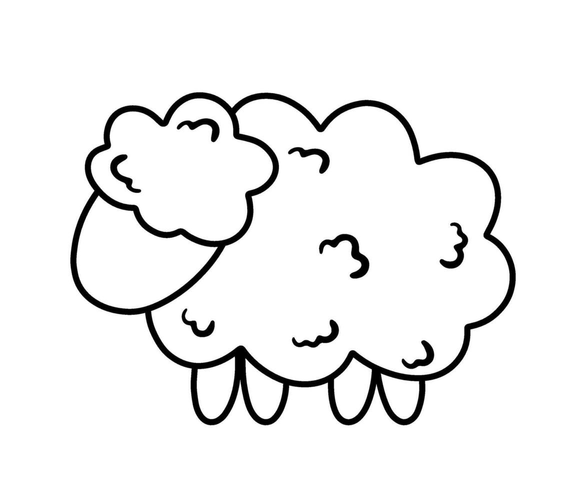 Black Outline Sheep No Face in Cartoon Illustration vector