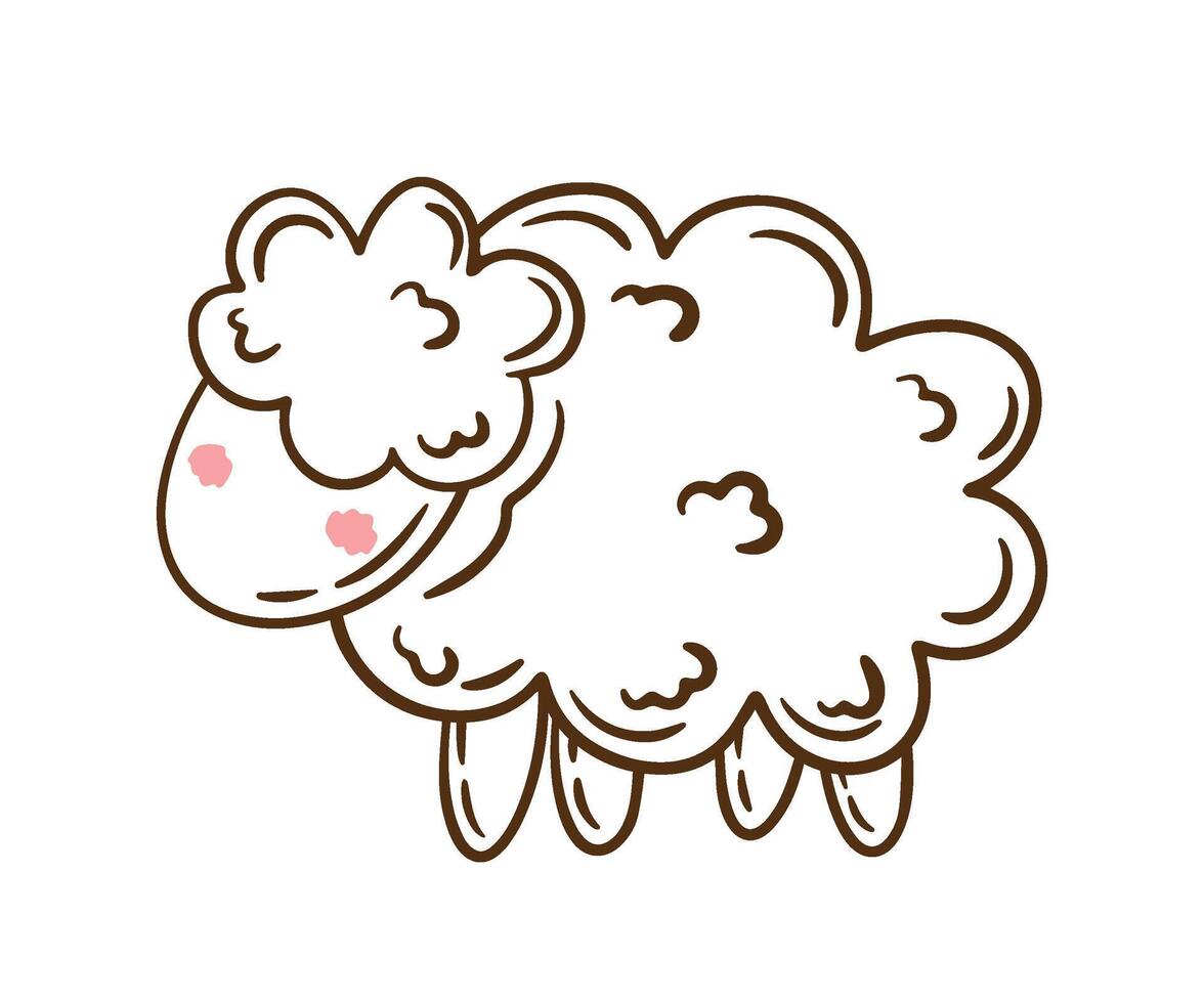 Cute Little Sheep Line Art in Faceless Cartoon Illustration vector