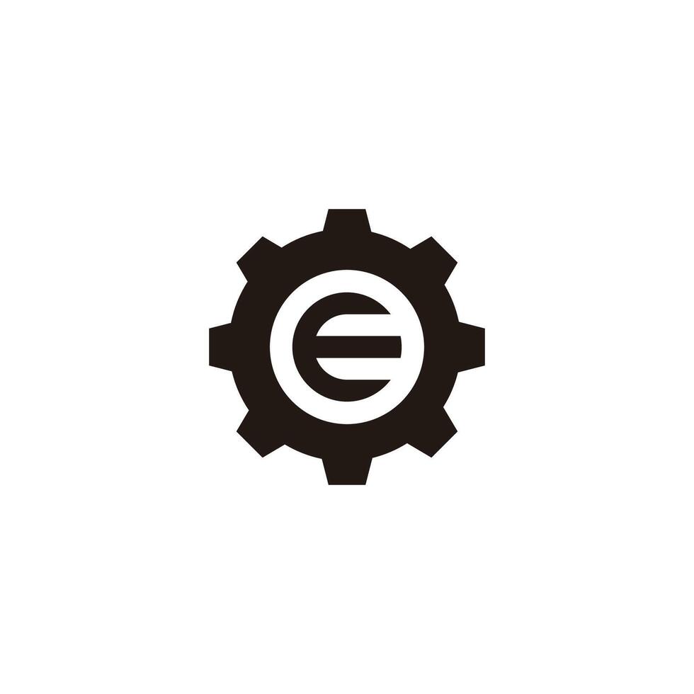 Letter E in gear, circle geometric symbol simple logo vector