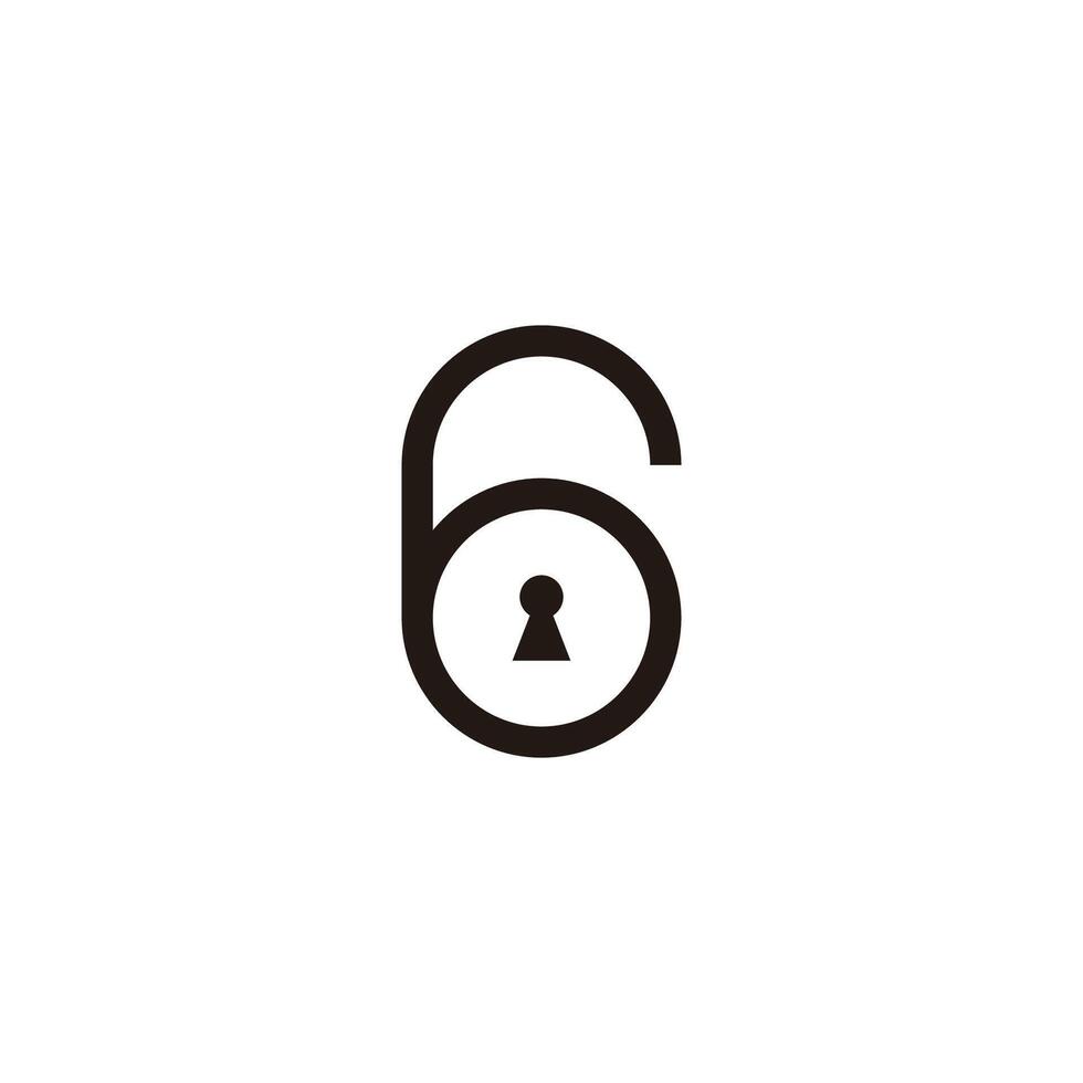 Number 6 padlock, key geometric symbol simple logo vector