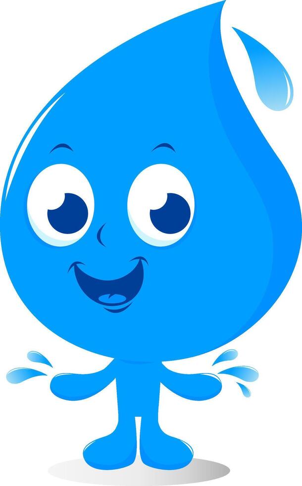 Blue water character. Cute water drop cartoon on white background. vector