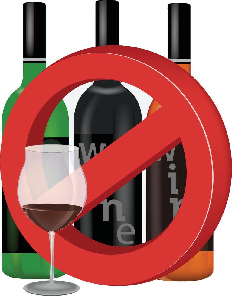 No alcohol sign with wine bottles and glass vector