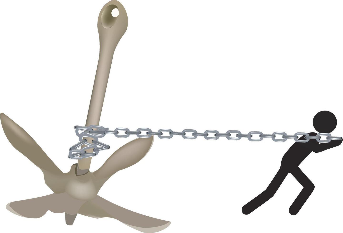 Anchor chain challenge - man struggling with heavy anchor vector