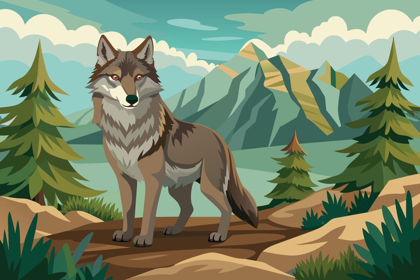 wolf in its natural habitat background- vector