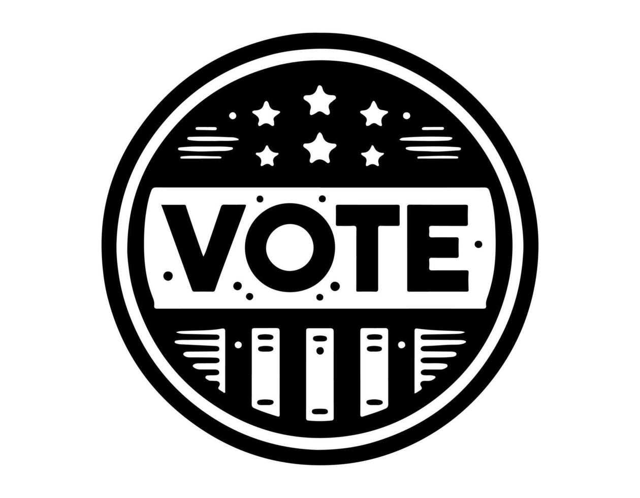 Bold VOTE emblem in circular badge design. Graphic icon. Illustration on white surface. Concept of democracy, elections, political engagement. Design for badge, sticker, voting campaign, print vector