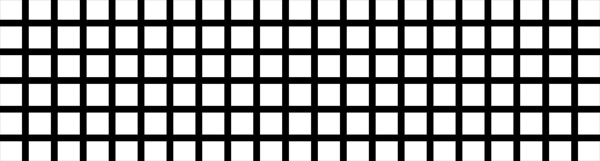 Black and white grid pattern. Monochromatic square grid. Abstract checkerboard design with equal squares. Wide banner. Geometric background, digital wallpaper. Optical illusion. Rhythm and balance vector