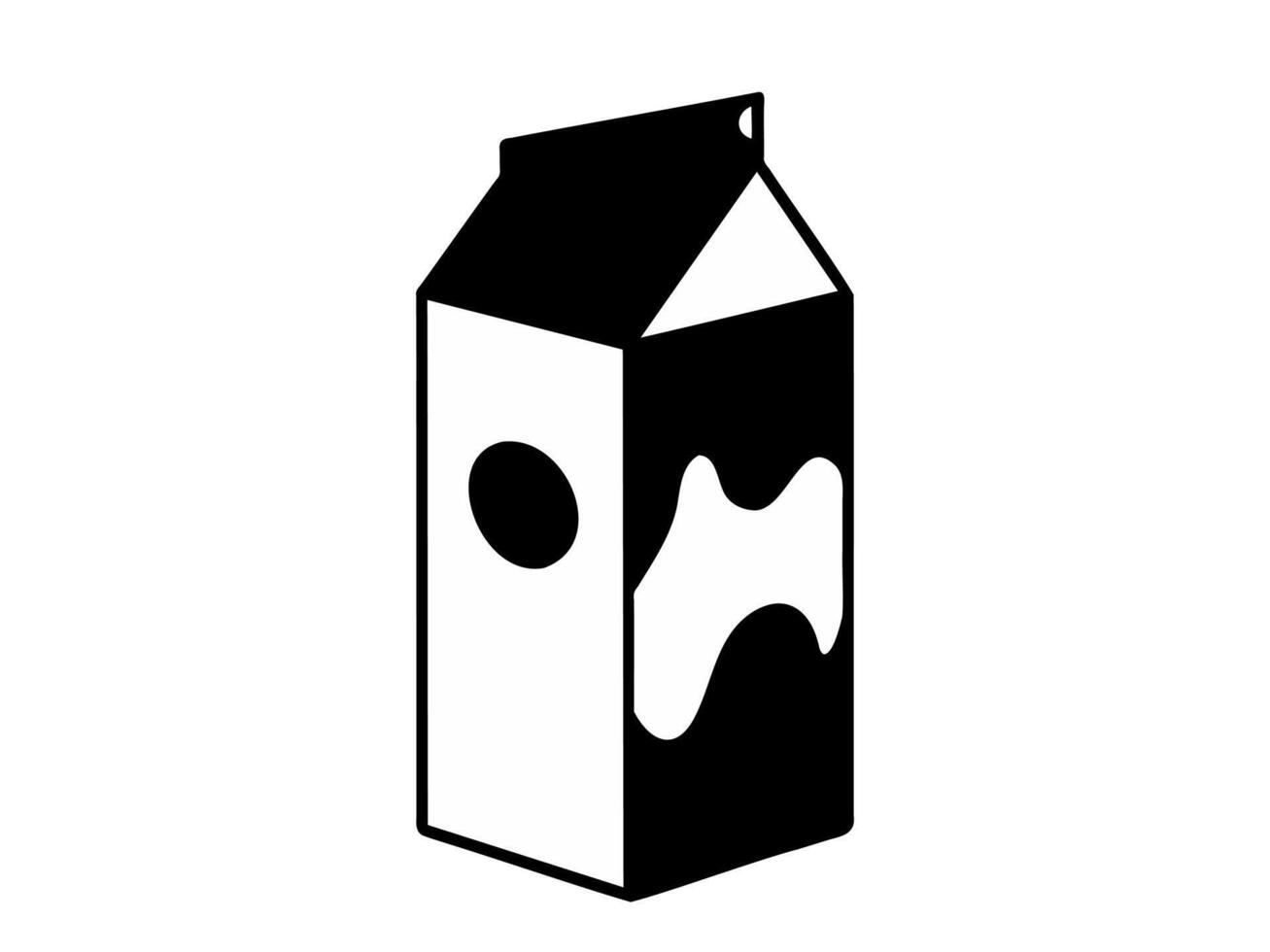 negro y blanco silueta de Leche caja de cartón o jugo caja de cartón. simplista embalaje icono en monocromo estilo. lechería o bebida envase. gráfico diseño elemento. aislado en blanco fondo. impresión. vector