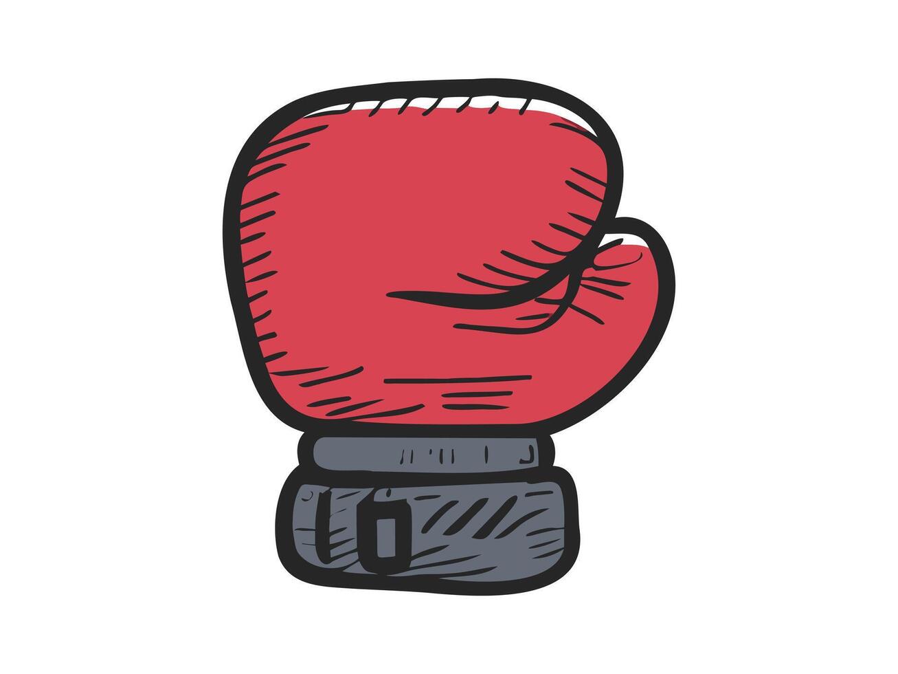 Red boxing glove illustration. Single sporting glove with a simplistic design. Concept of sports equipment, boxing training, combat sports. Isolated on white background. Print vector