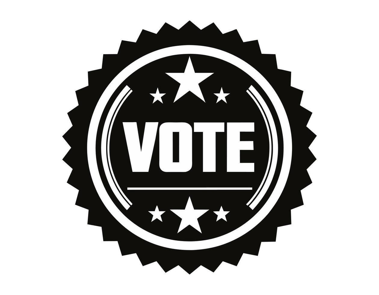 Black VOTE emblem in circular badge design. Graphic icon. Illustration on white background. Concept of democracy, elections, political activism. Design for badge, sticker, voting campaign vector
