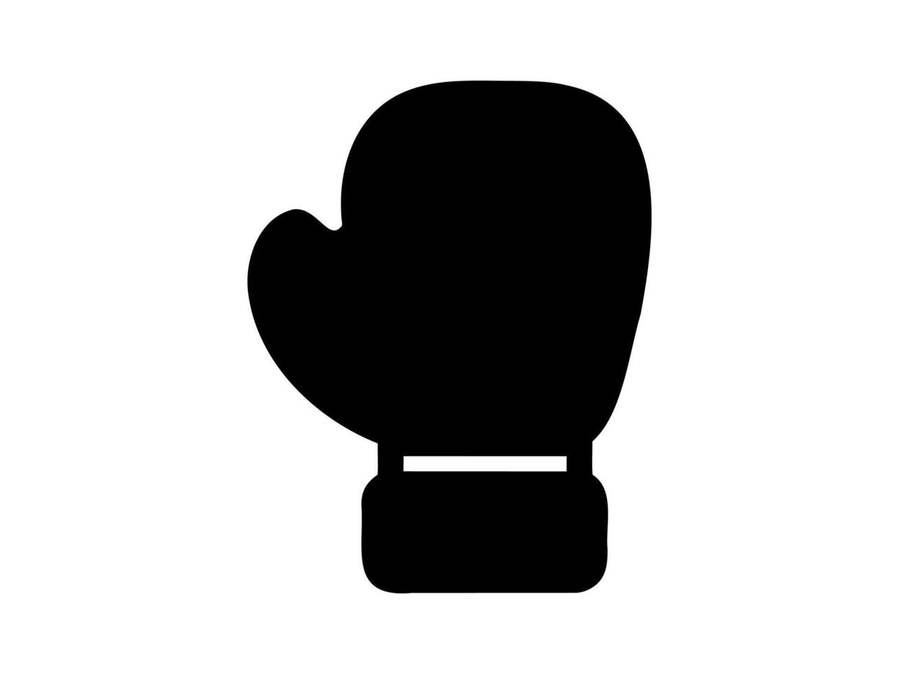 Black boxing glove icon in silhouette. Minimalist design of sporting glove. Logo, sign, pictogram, print. Sports equipment, boxing training, powerful punch. Isolated on white backdrop vector
