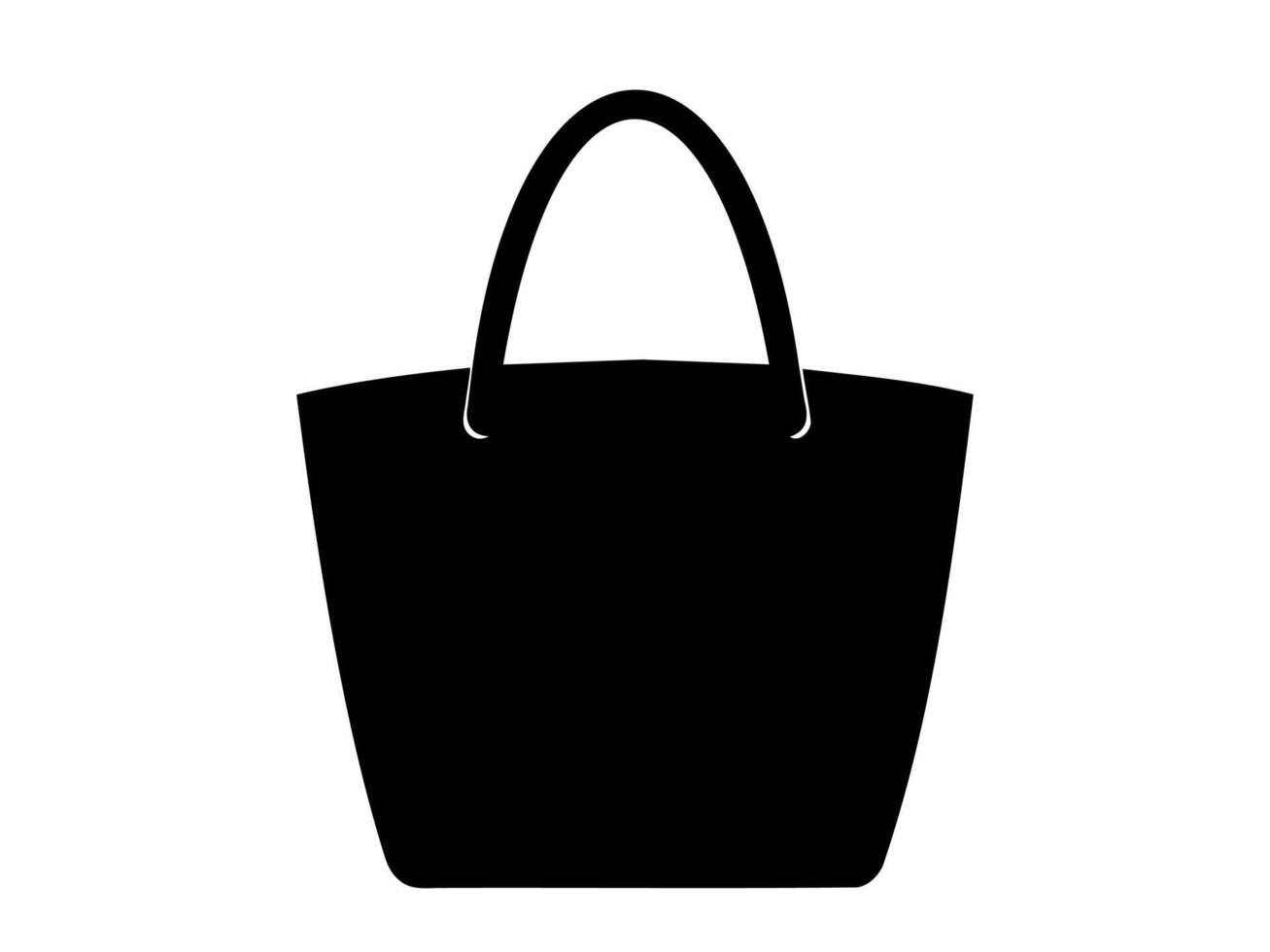 Black tote bag silhouette. Art. Simple monochrome shopping bag icon. Minimalist design. Logo, pictogram, sign, print. Concept of reusable bags, eco-friendly shopping. Isolated on white surface vector